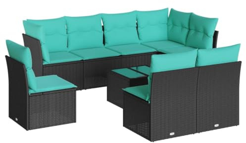 vidaXL Garden Furniture Set with Cushions 9 Pcs Sofas with Adjustable Legs Outdoor Patio Patio Patio Furniture Set Modern Black Resin Woven
