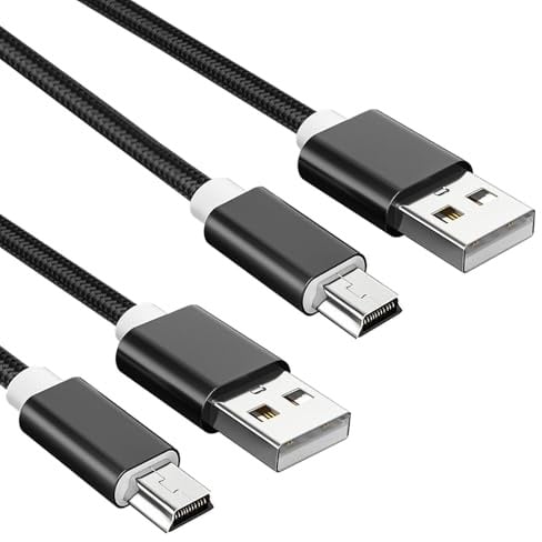 2 Piezas Cable Mini USB, Cable USB 2.0 A a Mini B, Compatible con PS3 Dash Cam GPS Reproductor MP3 Canon Ti-84 Plus CE Blue Yeti Controlador de Juegos Micrófono Zoom, Conectores Chapados en Oro, 1M+2M