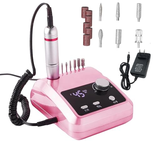 Electric Nail Drill 45000RPM Nail Files Kit with Foot Pedal 6 Drills Bits for DIY Salon and Home Use Rechargeable LCD Display Machine Manicure Acrylic Gel Polish Remover Nail Drill Pedicure Kit