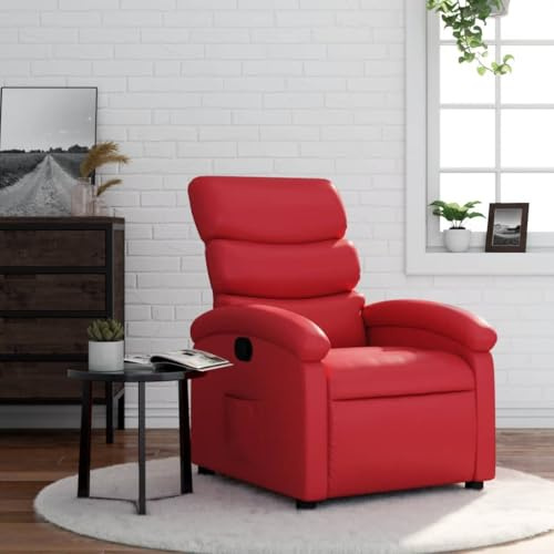 ZQQLVOO Relaxsessel Rot Kunstleder ohrensessel mit hocker lesesessel for Büro Wohnzimmer
