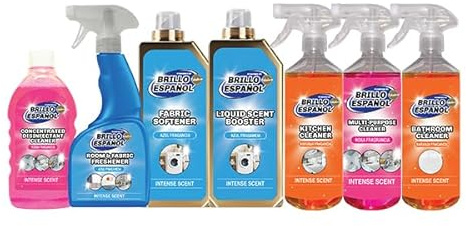Fabulosa All-in-One General Household Cleaning Bundle, Cleaners and Fresheners, Antibacterial Sprays and Disinfectants Long Lasting Fabric Softener and Liquid Scent Booster Gel, 7 Pack, Spanish