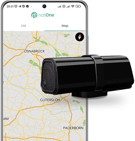 Tracker GPS Plus notiOne® mit Diebstahlschutz Alarm | Mini-Tracker ohne ABO | Auto GPS Ortungschip für Motorräder, Auto