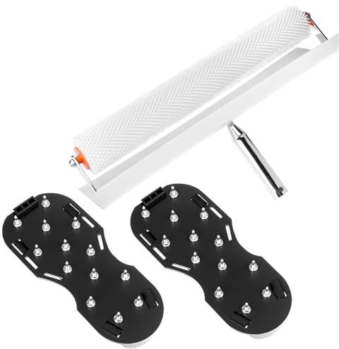 QWORK® Self-Levelling Cement Tool Kit, Floor Construction Spike Shoes, Epoxy Floor Roller with Splash Guard 20 /500mm
