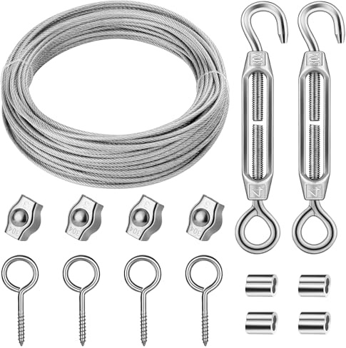 Garden Wire for Climbing Plants, 15M 2MM PVC Coated Wire Trellis Kit | 304 Stainless Steel Wire Cable with M4 Turnbuckles, Loops & Clips for Garden Fence, Curtain, Wisteria Trellis, Outdoor Lights