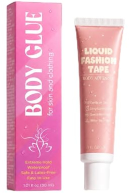 Body glue for Skin & Clothing, Lip-Gloss-Like Precision Tip, 12H Hold