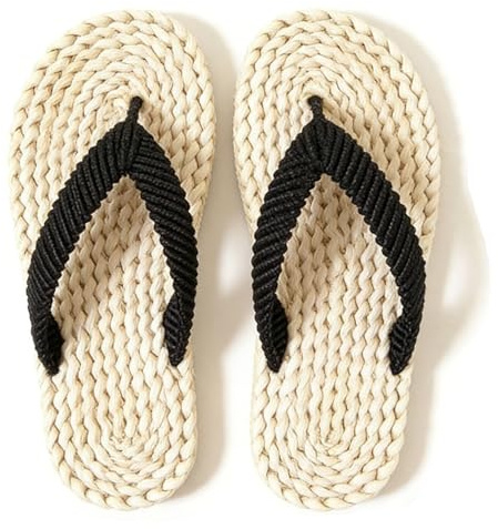 DRIMEE Chanclas de Verano, Zapatillas Tejidas de Paja para Hombre, Sandalias Hechas a Mano, Chanclas de Estilo Informal, Sandalias Ligeras de Verano,Grass Color,US5/EU36