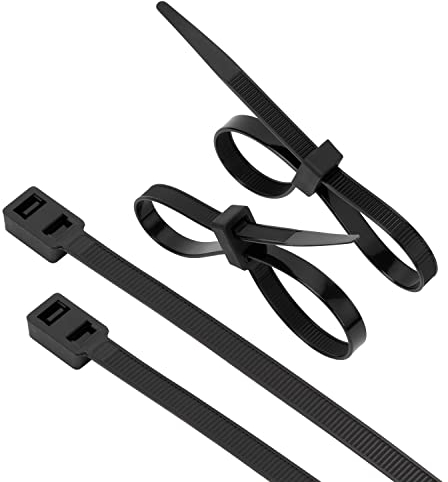 XINGO 100 Stück Doppelköpfig Kabelbinder Schwarz, 300mm x 7.6mm Lang, Zugfestigkeit mit 50 KG, UV- Beständig Kabelbinder mit Doppelschnalle fur Kabelmanagement