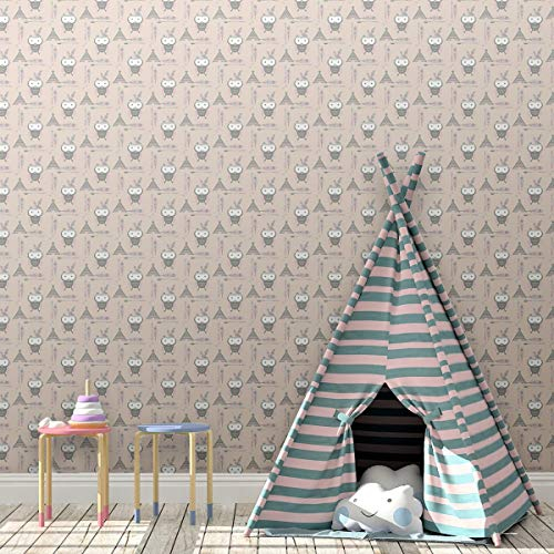 Gräflich Münster'sche Manufaktur beige Kindertapete Indianer Eulen - Vliestapete Kinder, Vintage GMM Design Tapete für Altbau Wohnung | Haus (H: 4m B: 46,5cm)