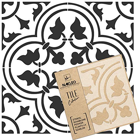 NAKLEO Pochoir à Carreaux pour Peinture 15x15cm, Modèle en Plastique et Réutilisable, Gozo Espagnol Floral Mauresque Marocain, DIY Bricolage Décoration, Pavé Blocs Béton Sol Mur