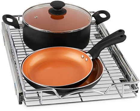 Hold N’ Storage Pull Out Cabinet Drawer Organizer, Heavy Duty-with 5 Year Limited Warranty- Slide Out Shelves, -14”W x 21”D - Requires At Least a 15-1/4” Cabinet Opening, Steel Metal, Chrome Finish