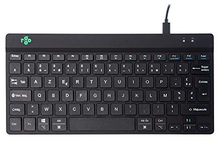 R-Go Tools Clavier Compact Break, avec Logiciel de Pause Anti-RSI, Ultra-Mince, 2xUSB-C pour Clavier numérique Externe, AZERTY (FR), Filaire, pour Windows/Mac, Noir