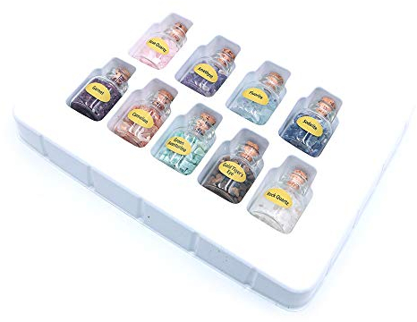 Namvo 9 Stück Mini Kristalle Edelstein Flaschen Kristall Steine Sammlung Kit natürliche Quarz Kies Wunsch Flasche Set für Home Craft Balancing Meditation Wunschglück