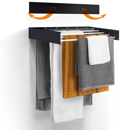 Urban Nouk Etendoir à Linge - Fixation Murale - Rétractable - Étendoir à Linge Pliable pour l'intérieur ou l'extérieur - Économie d'espace - Design Compact et élégant (70 cm Noir)