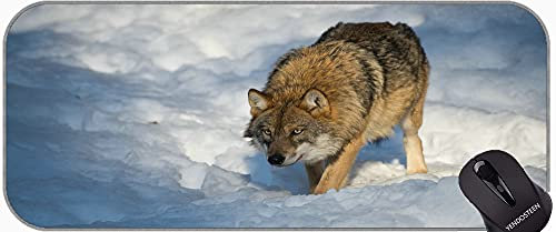 YENDOSTEEN Extended Gaming Mouse Pad Large Size,Snow predator wolf Rubber Mouse Pad