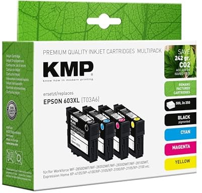 KMP Tintenpatronen für EPSON 603XL (C13T03A14010, C13T03A34010, C13T03A44010, C13T03A24020) mit Chip - passend für Epson Expression Home XP-2100 etc.