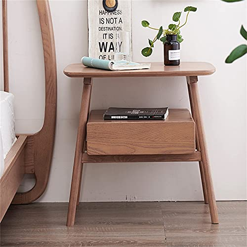 Nordic Nachttisch Massiv, Neuer chinesischer Stil Moderner Einfachheit Nachttisch mit 1 Schubladen, Nachttisch Nussbaum für Schlafzimmer, Hotel Apartment Schlafzimmer Nachttisch 60