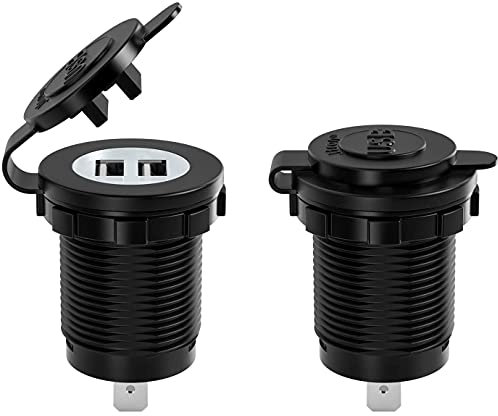 Dual Port USB Car Cigarette Lighter Socket,Jtron Quick 3.0 Charge Socket 12-24V Waterproof Marine Charger Power Adapter Outlet Compatible with Boat Motorcycle ATV Bus Truck