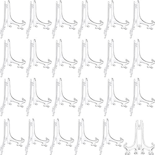 Boao 24 Stück Kunststoff Staffelei Teller Display Ständer Halter Bild Staffelei bei Hochzeiten, Heimdekoration (transparent, 12,7 cm)
