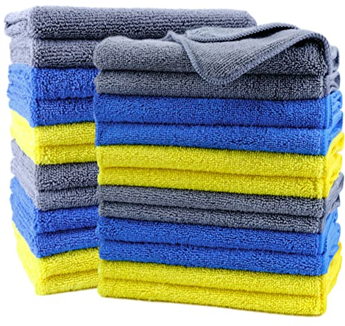 Polyte - Paño de Limpieza de Microfibra superabsorbente - Azul, Amarillo, Gris - 41 x 41 cm - Pack de 24