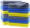 Polyte Premium Microfibre Cleaning Towel, 40x40 cm, 24 Pack, Blue,Gray,Yellow