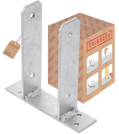 TRIBECCO U-Pfostenträger zum Aufschrauben U-Stützenschuh 91 x 50 x H200 mm für Vierkant-Holzpfosten feuerverzinkter Stahl, Pfosten-Verankerung zum Aufdübeln
