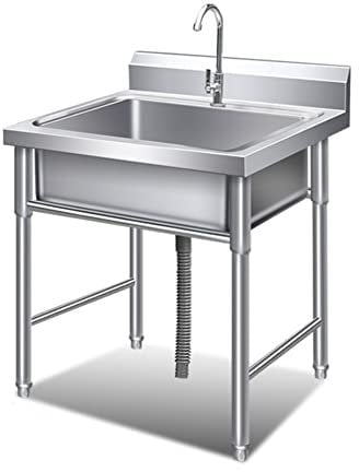 Fregadero de servicios públicos,Juego De Fregadero De Cocina De Restaurante Comercial De Un Solo Tazón De Acero Inoxidable Independiente Con Grifo, Para Bar, Cocina, Restaurante, Garajes,20x20x32in