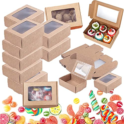 lankai 30 Stück braune Kraftpapier-Boxen, Keksboxen mit Fenster, Cupcake-Boxen, Keksschachtel aus Kraftpapier, für Geschenkboxen, Gebäck (3,34 x 2,36 x 1,18 Zoll)