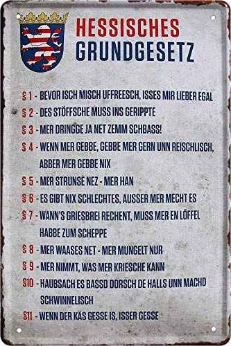 Blechschild ''Hessisches Grundgesetz'' 20x30cm Geschenk Lustige Sprüche Feier Vintage Retro Geburtstag Deko Party Überraschung Fan Gesetze Gewohnheiten Regeln Lebensstil