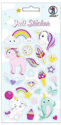 Ursus 59550001 - Filz Sticker Unicorns, 20 Stück auf einem Bogen
