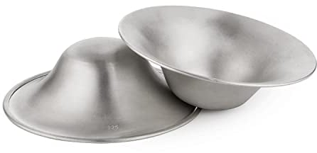Otto Angelino Coquilles d'Allaitement en Argent Réutilisables – Coupelles de Recueil de Lait Maternel pour Apaiser les Crevasses, Protéger, Recueillir les Fuites – Protège- mamelons Fait Main