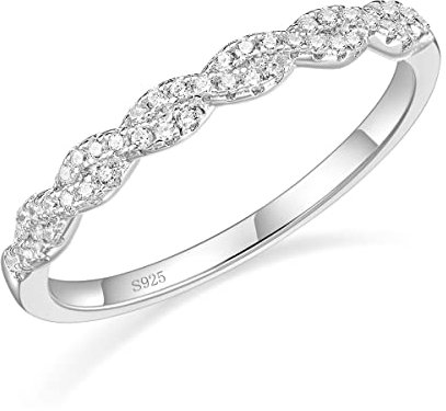 EAMTI 925 Sterling Silber Ehering für Damen Cubic Zirkonia Twisted Rope Half Eternity Band Ring Größe 3-13, Metall, Zirkonia