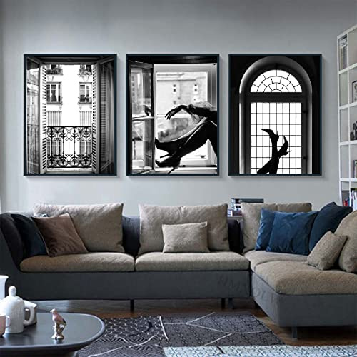 HMXQLW Schwarz Weiß Bilder 3er Set Leinwandbilder Modern Poster für Wohnzimmer Schlafzimmer Deko Kunst Malerei Kein Rahmen (High Heels,40X60CM)