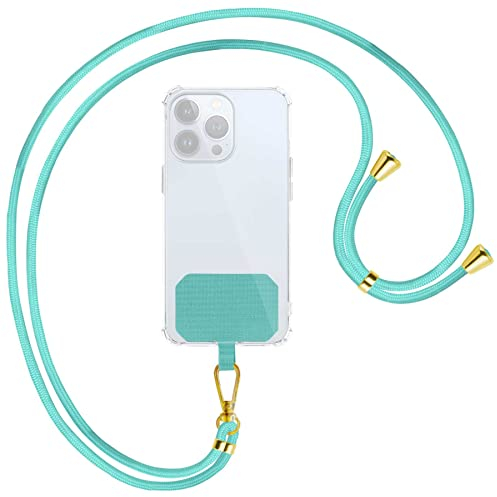 mtb more energy® Universal Handykette - Mint Grün - Metallteile Farbe Gold - kompatibel mit vielen Handyhüllen - Band Seil Kordel zum Umhängen