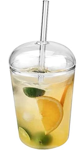 LNQ LUNIQI Transparente Glasbecher mit Deckel und Strohhalm, 473 ml breite Öffnung, wiederverwendbares Glas, Trinken für Saft, Getränke, Eiskaffee, Tee, Smoothie, Soda, Milch