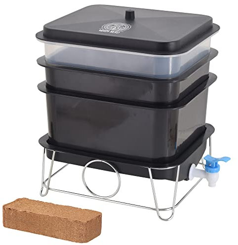 Worm Nerd WN41 Kit de compostage à 4 Plateaux avec Brique en Fibre de Coco pour Recyclage des déchets Alimentaires, Moulage de vers, thé vermicompostant, vermiculture et lombricompostage, Noir