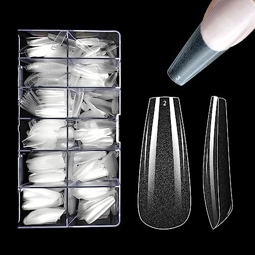 504pcs False Fake Nail Tips Pre-Buff Coffin for Acrylic, LEA-SHALL Soft Gel PMMA No File Matte Tip Break Resistant Clear Full Cover Nails Traceless Artificial Press On Kit Extension Set
