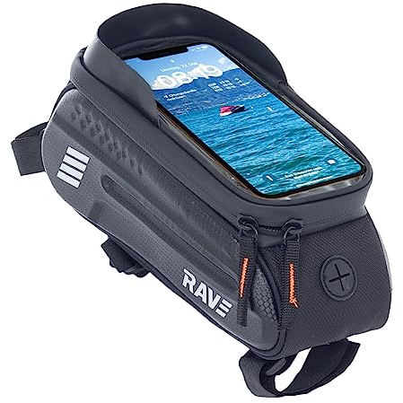 RAVE Oberrohrtasche, Handytasche Topcase, Fahrradtasche, Rahmentasche ca. 1 Liter, Schwarz | Handytasche Fahrrad, Fahrradtasche Handy, Handytasche Fahrradlenker, Fahrrad Handytasche Lenker