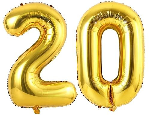 Vthoviwa 40 Zoll/18 Farbens Luftballon Zahlen 20 Golden, Luftballon 20. Geburtstag Foil Ballon, 0123456789,10-19,20-25,30,40,50,60,70,80,90, Folienballon 20 Party Dekoration Helium Unterstützen