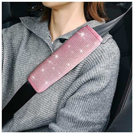 JNNJ 2 Bling Bling Auto Schultergurt Pad, Strass Auto Sicherheitsgurt, Auto Gurtpolster Schutz, Auto Innendekoration Geeignet für alle Fahrzeuge, SUV(Rosa)