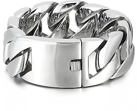 Qiaonitu 31 mm großes, schweres Herren-Armband aus Edelstahl, kubanische Panzerkette, Biker-Kette, Gliederarmband, Schmuck, Silber- und Goldton, 24cm, Edelstahl, Kein Edelstein