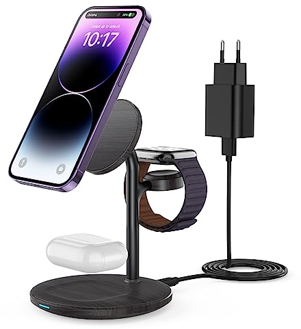 Stazione di ricarica 3 in 1 per Apple Watch e iPhone, induttiva, compatibile con iPhone 15 14 13, Apple Watch Ultra9/8, caricatore senza fili, AirPods 3/2/Pro