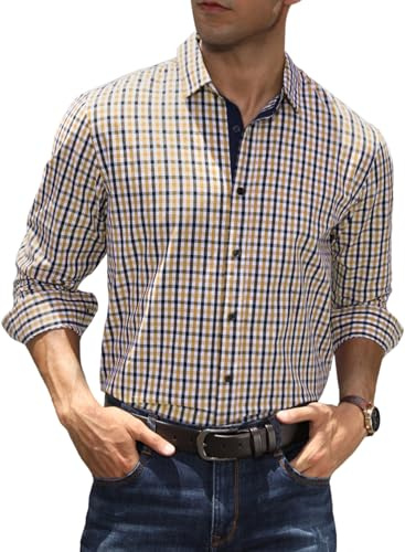 Elegancity Chemise Homme Décontractée à Carreaux Manches Longues Chemise Homme 100% Cotton Classics Checked Regular Chemise S-3XL