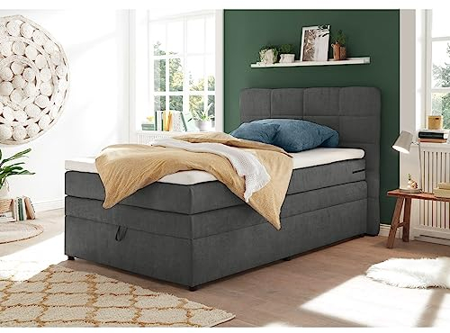 Lomadox Boxpsringbett 120x200 cm mit Bettkasten | Jugendbett in anthrazit mit Härtegrad H2