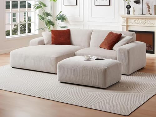 Vente-unique-Ecksofa & Hocker - Ecke Links - Cord - Beige - TIRONO von Maison Céphy