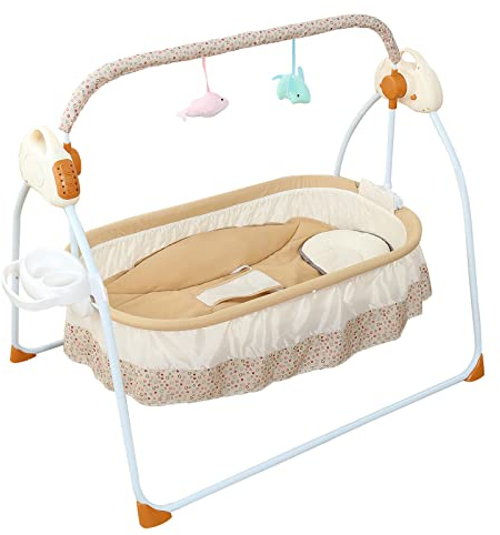 Electric Baby Crib Cradle,Baby Bassinet Auto Rocking Chair,Infant Rocker Auto Swing Bed Baby Cradle up to 0-25Kg for Infant Newborn Baby Boys & Girls (Khaki)