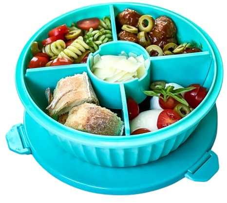 Yumbox Leakproof Poke Bowl with Removable 4-Section Divider, Built-in dip Well and Removable dip Cup - 993ml Volume, BPA-Free, Microwave-Safe - Easy-Open with Triple Latches (Paradise Aqua)