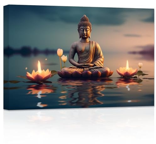 ZXHYWYM Zen Leinwandbilder Buddha Gemälde mit Lotusblumen Bilder Drucke Spa Kunstwerk Bürodekoration für spirituelle Meditation Yoga Zimmer Gerahmt (Bild-3, (30.00 x 45.00 cms))