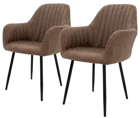 ML-Design 2er Set Esszimmerstühle mit Rücken- und Armlehnen, Braun, Küchenstühle mit PU-Kunstleder-Bezug, Polsterstühle mit Metallbeinen, Ergonomische Stühle für Esstisch, Wohnzimmerstühle Stuhl
