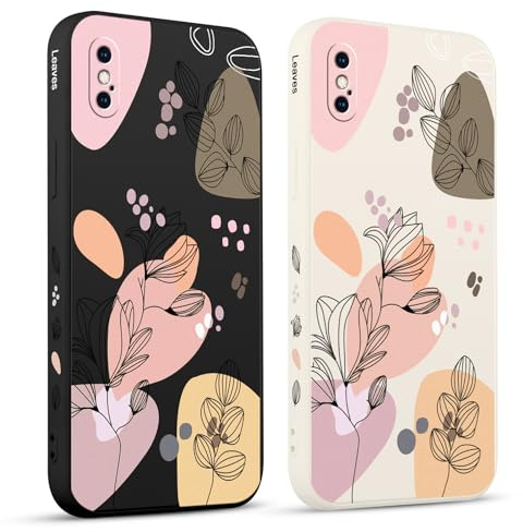 Pnakqil 2 stück Handyhülle für iPhone XS Max 6,5, Hülle Blumen Blätter Zeichnung Bemaltes Muster süß Ästhetik Silikon Schutzhülle Tasche Schön Mädchen Kameraschutz Stoßfeste Case