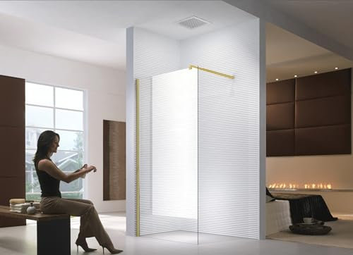 Glaszentrum Hagen - (Typ/GD) 100x200 cm Duschwand Klarglas Duschabtrennung Walk-In Dusche ESG Echtglas Duschtrennwand - Profile in Gold
